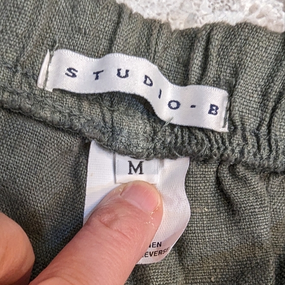 NWT Studio B women's linen relaxed fit elastic waist olive green pants sz M - Picture 7 of 9